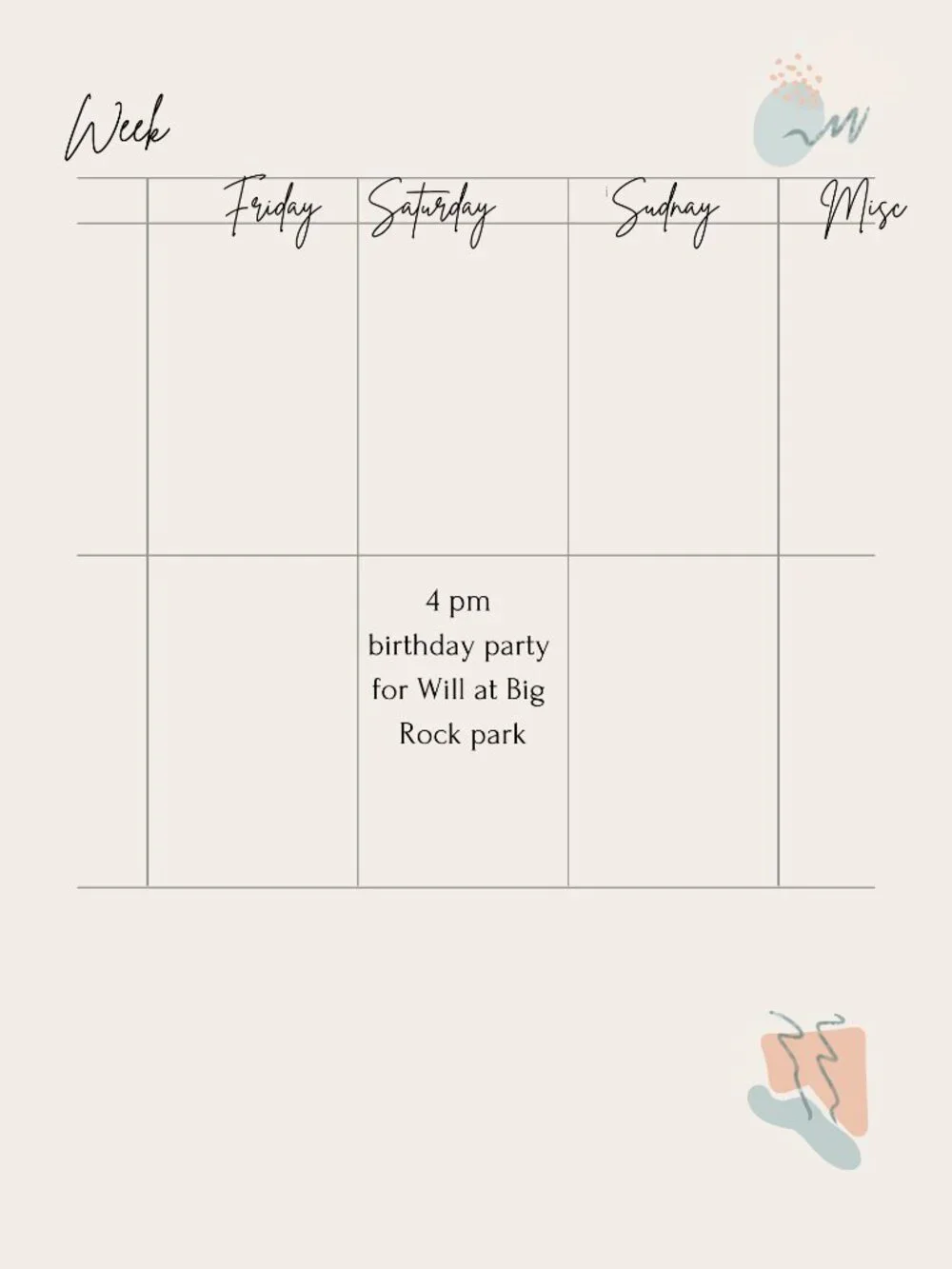 A working mom's weekly planner
